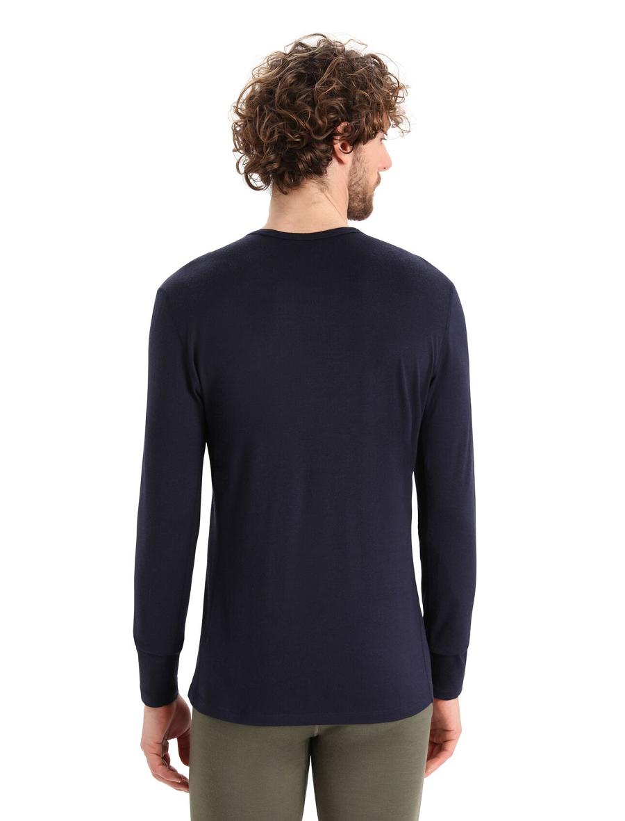 Men's Icebreaker Merino 200 Oasis Long Sleeve Crewe Ski Stripes Base Layers Midnight Navy | CA 1581XYUF